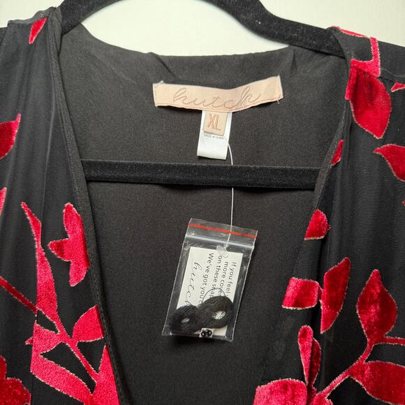 Hutch Red Black Velvet Floral Wrap Maxi Dress Womens XL Boho Maximalist Formal - Picture 12 of 15